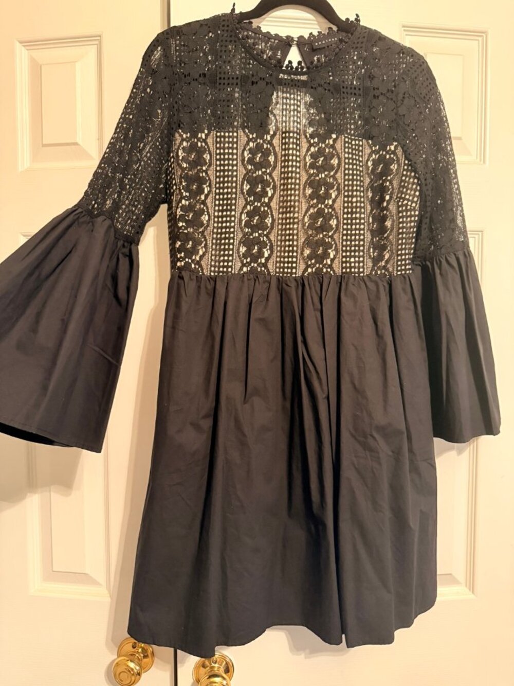 Endless Rose Black Lace Bell Sleeve Dress with Open Back Size L